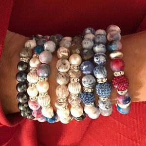 Beaded Stackable Bracelets W/Lava Rock